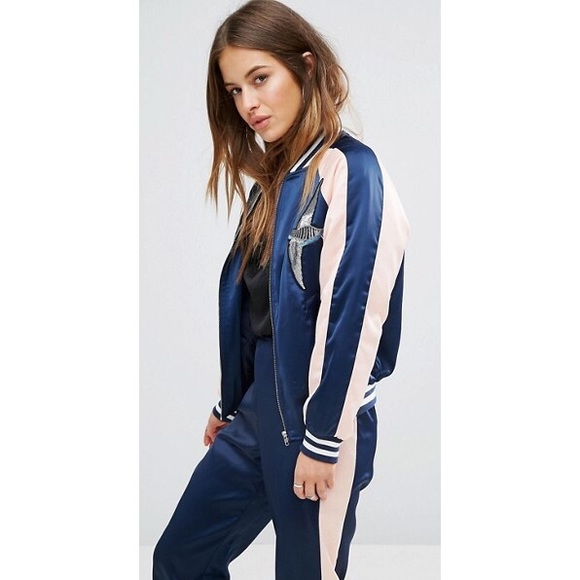 Satin embroidered padded bomber jacket bird Japan - Picture 3 of 5